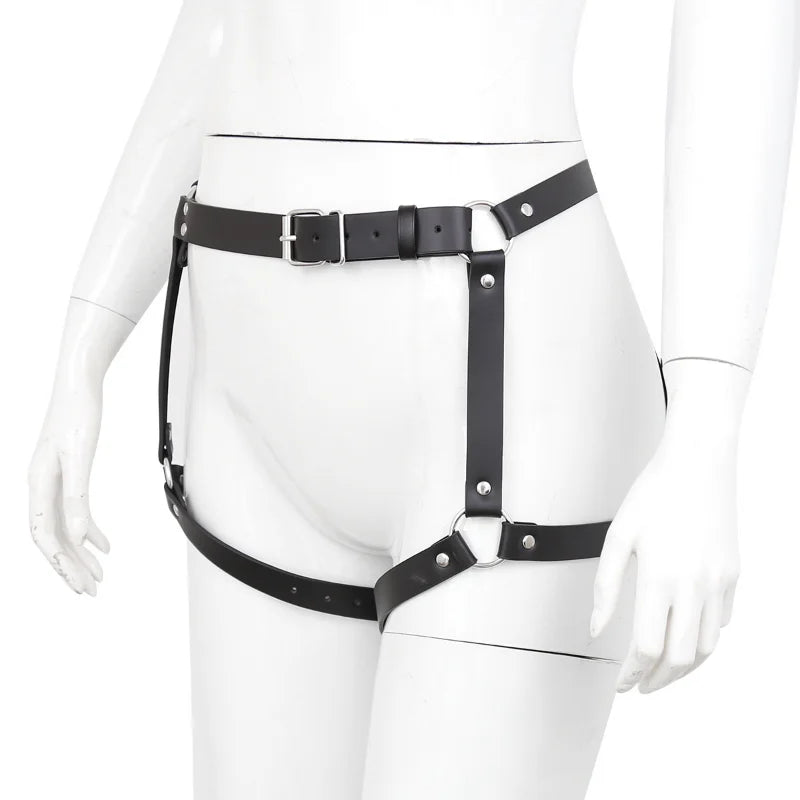 Sexy Women PU Leather Garter Punk Body Harness Belt Strap Waist Leg Thigh Suspenders New Black Waist To Thigh Handcuffs