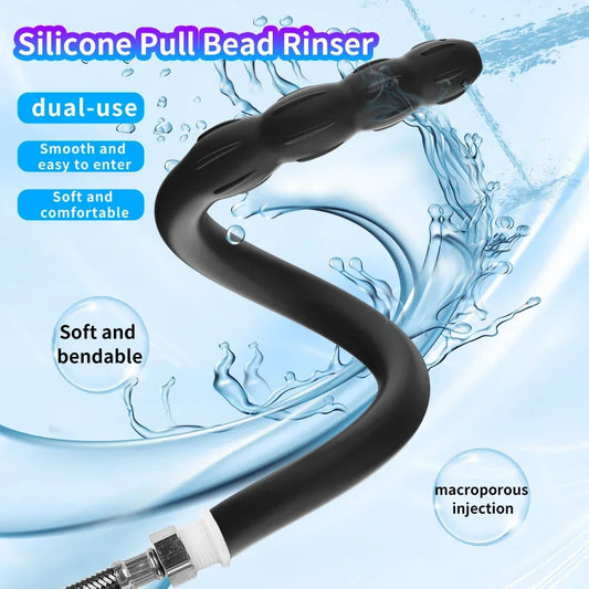 Silicone Anal Cleaner Dilator Douche Extra Long Anal Beads Enema Vagina Cleaning Kit Syringe Shower Head Sex Toy for Gay Women