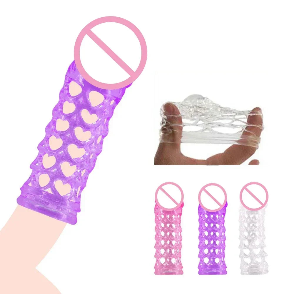 Silicone Crystal Delay Ejaculation Penis Sleeve Vagina Stimulate Extender Enlarger Cock Sleeve Ring Sex Toys For Men