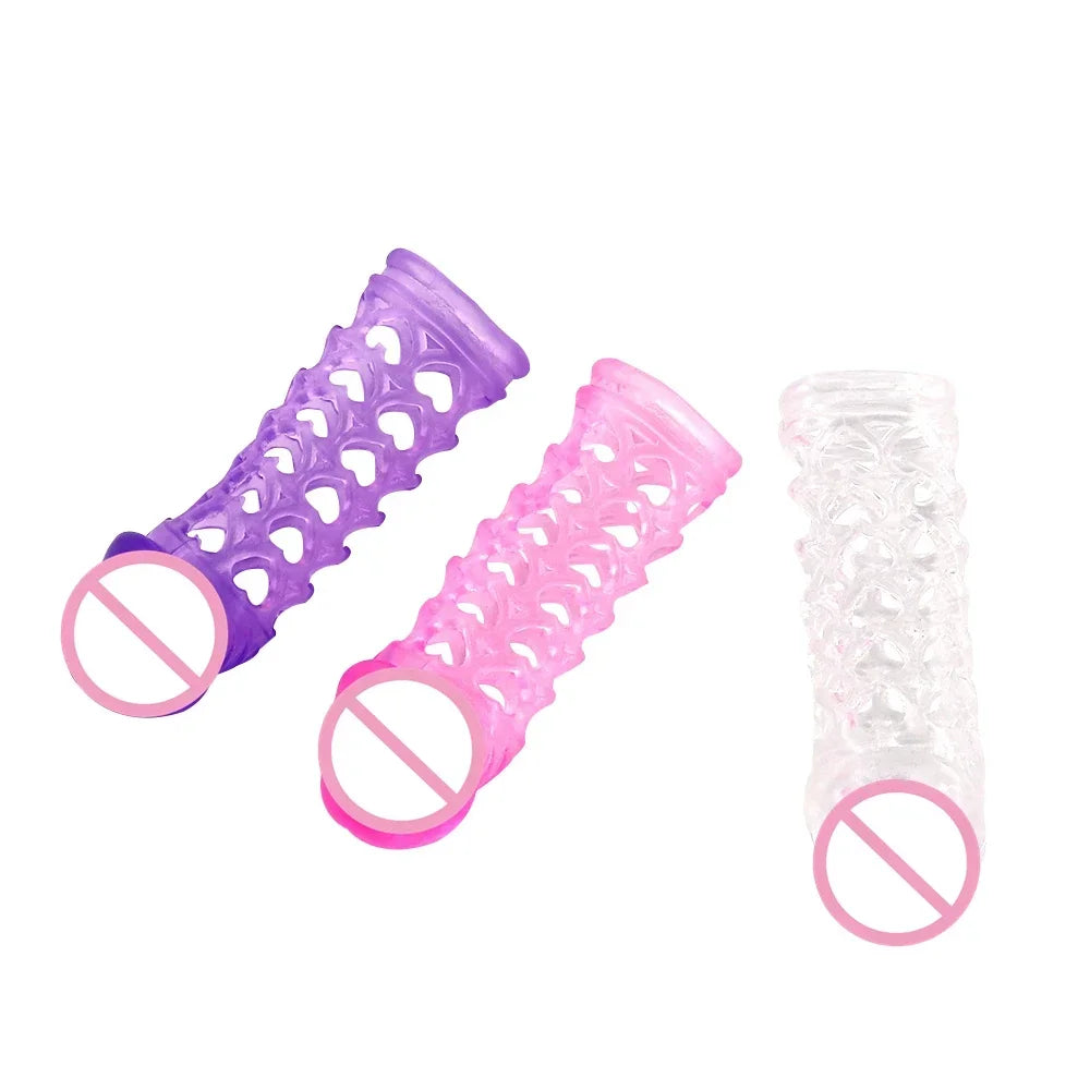 Silicone Crystal Delay Ejaculation Penis Sleeve Vagina Stimulate Extender Enlarger Cock Sleeve Ring Sex Toys For Men