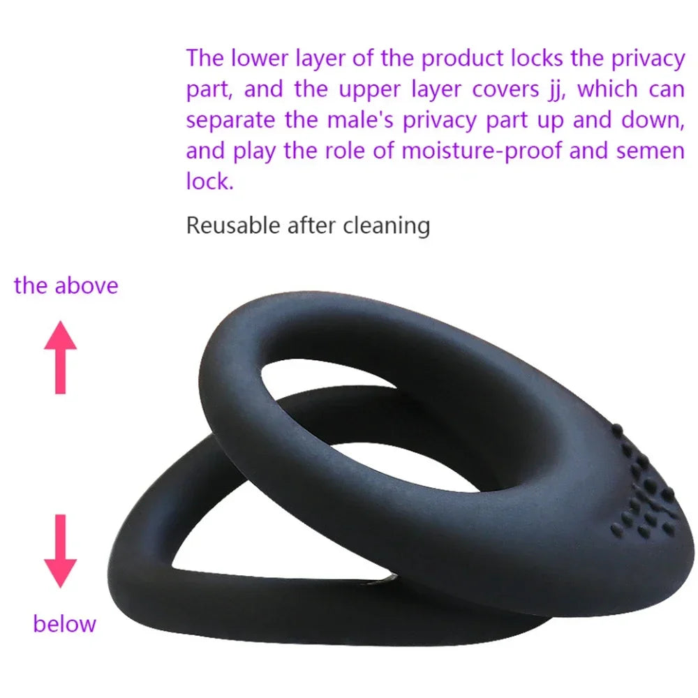 Silicone Dual Penisring,Stretchy Longer Harder Stronger Erection Cockring Erection Enhancing SexToy for Man or Couples Play