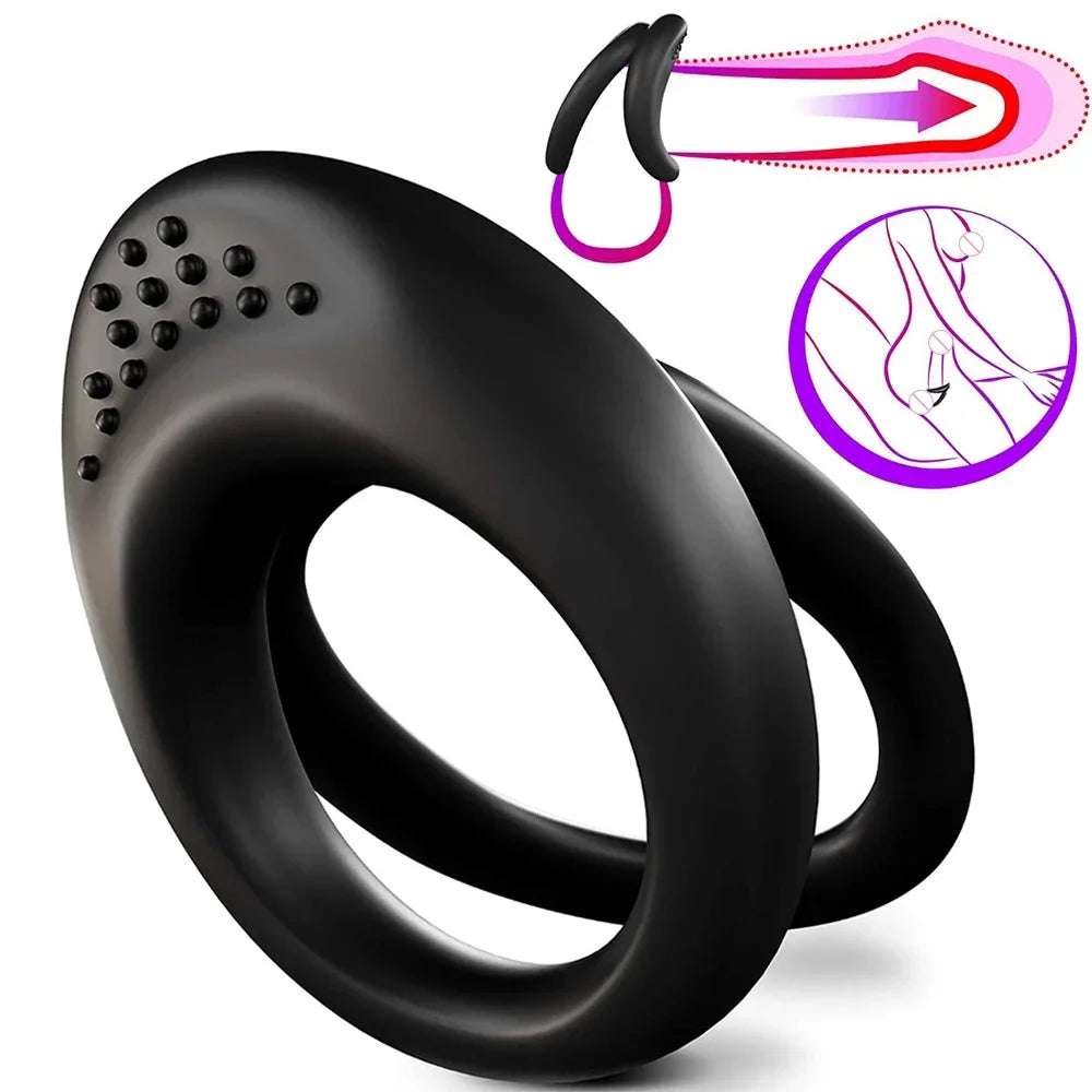 Silicone Dual Penisring,Stretchy Longer Harder Stronger Erection Cockring Erection Enhancing SexToy for Man or Couples Play