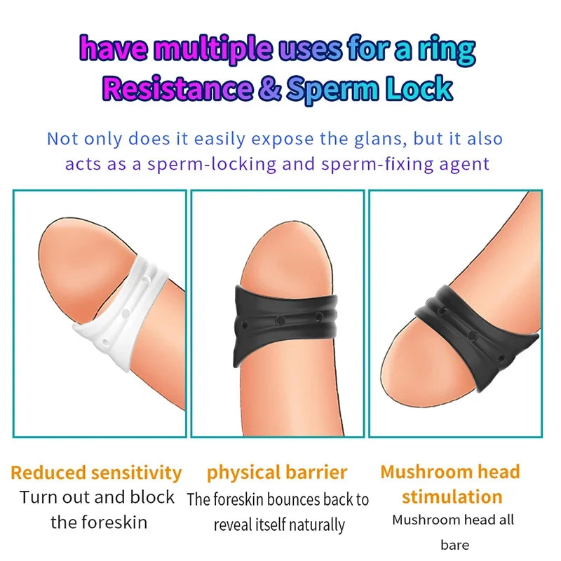 Silicone Male Foreskin Corrector Resistance Ring Delay Ejaculation Penis Rings Sex Toys for Men Daily/Night Cock Ring