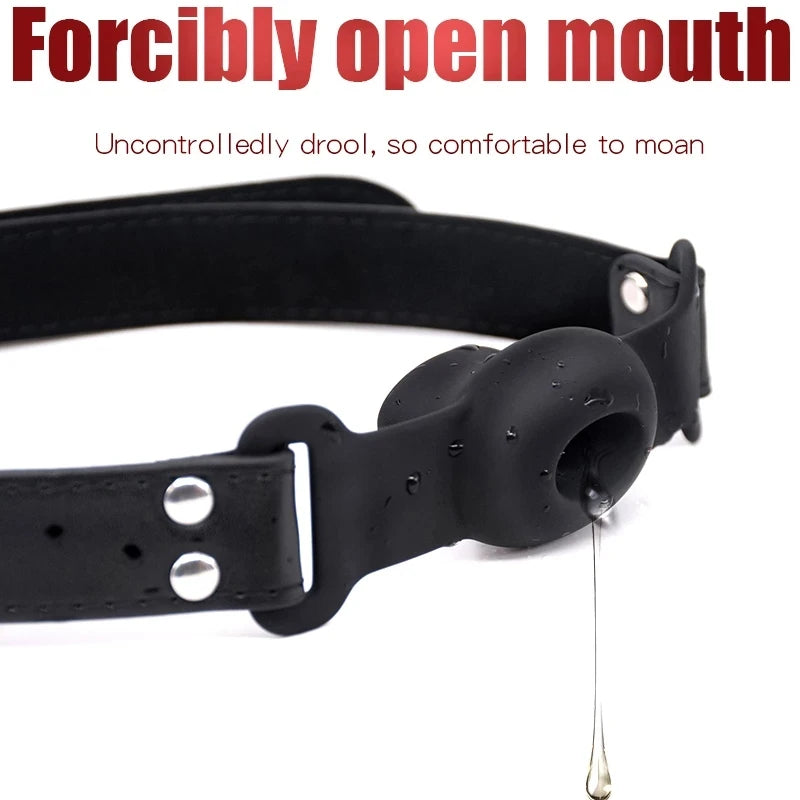 Silicone Mouth Gag Extender Ball Oral Fixation Erotic Toys PU Harness Strap Belt Bdsm Bondage Costume Face Mask Games For Adults