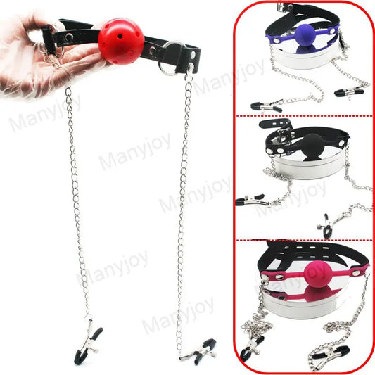 Silicone Open Mouth Gag Ball Metal Chain Nipple Clamps Bdsm Bondage Slave  Erotic Sex Toys for Woman Couples Adult Games