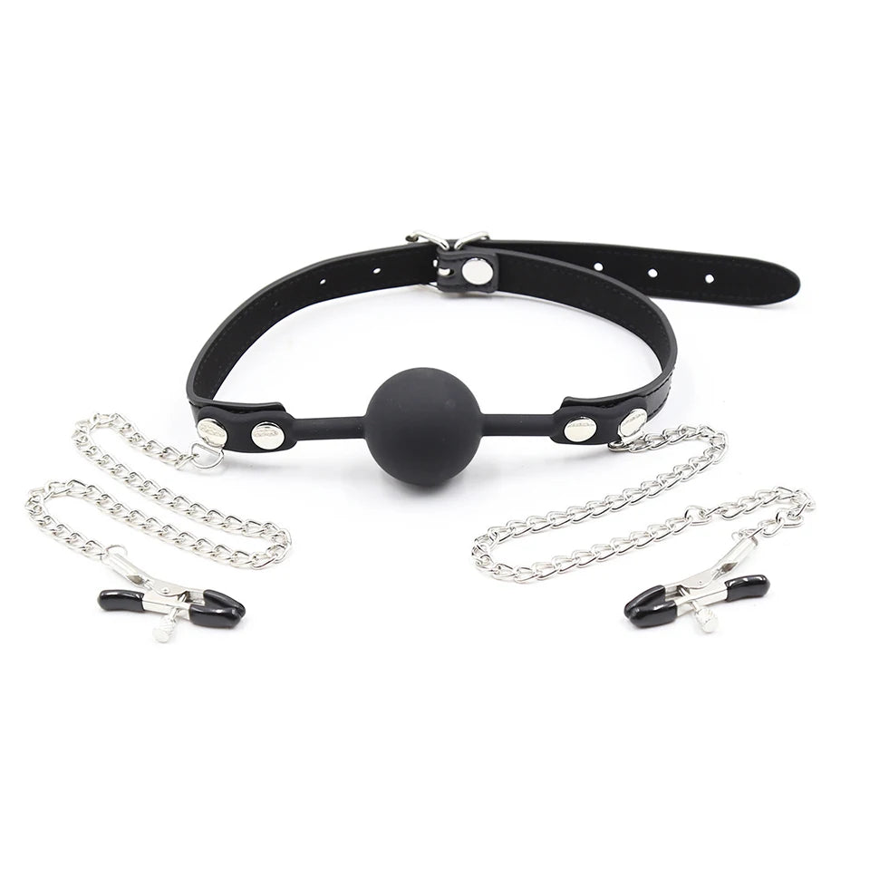 Silicone Open Mouth Gag Ball Metal Chain Nipple Clamps Bdsm Bondage Slave  Erotic Sex Toys for Woman Couples Adult Games