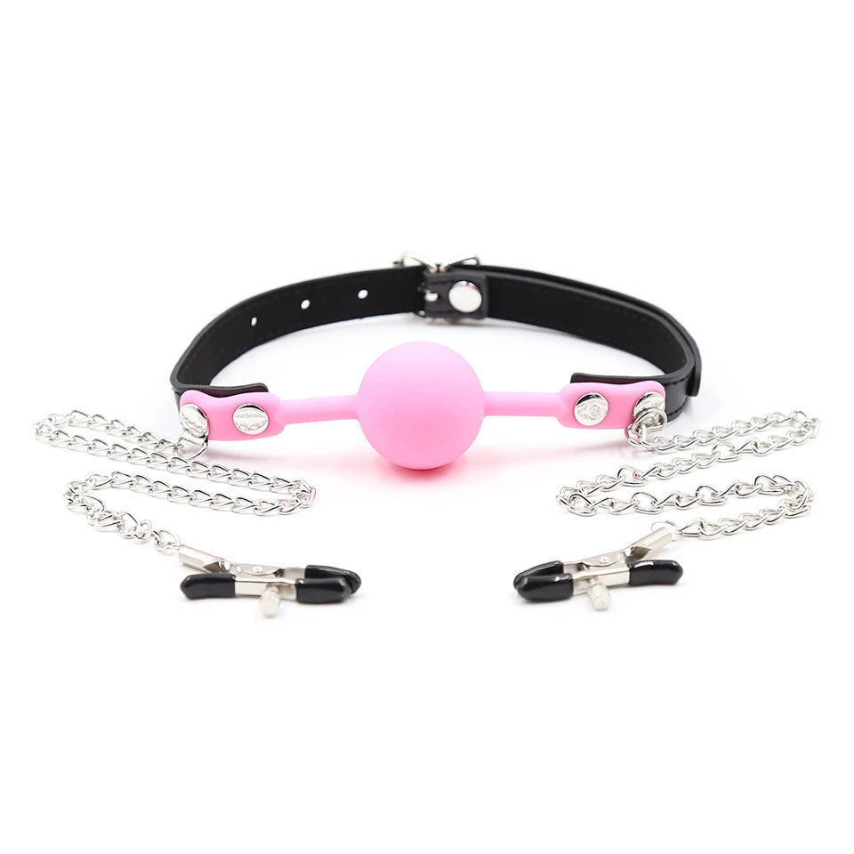 Silicone Open Mouth Gag Ball Metal Chain Nipple Clamps Bdsm Bondage Slave  Erotic Sex Toys for Woman Couples Adult Games