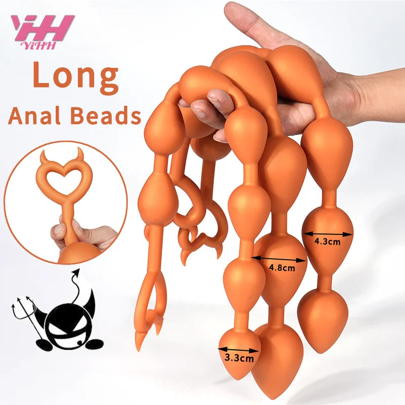 Silicone Pull Bead Anal Plug Dildo Extra-Long Large Size Backyard Pull Bead Anal Masturbator Toys Adult Sex Toy for Men Women