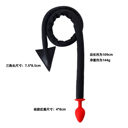 Silicone&Stainless Steel Anal Devil Tail Plug BDSM G-spot Massage Butt Plug Demon Cosplay Whip Tail Anal Sex Toy for Women Men