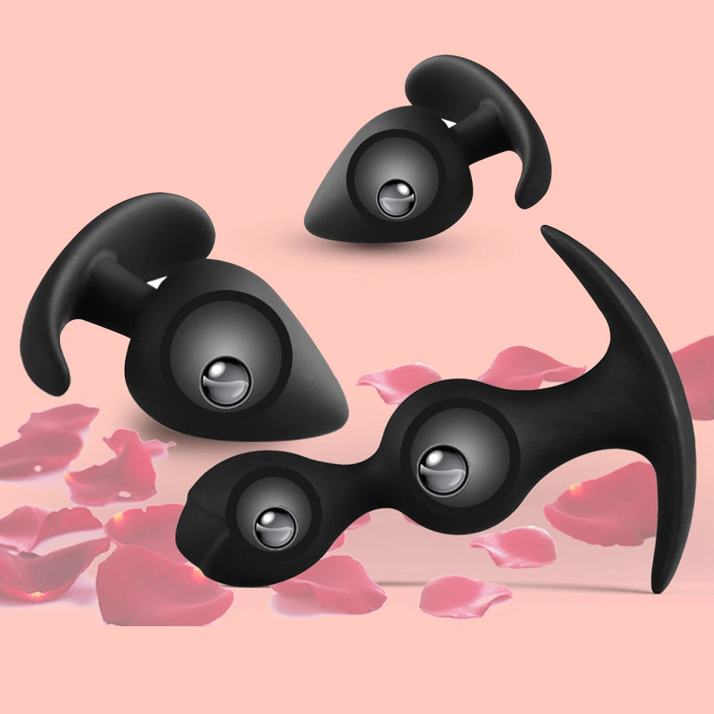 Silicone Vagina Anus Dilator Anal Beads Butt Plug with Metal Ball Adult Products Sex Toys for Men Women Gay Sextoys Anal Plug