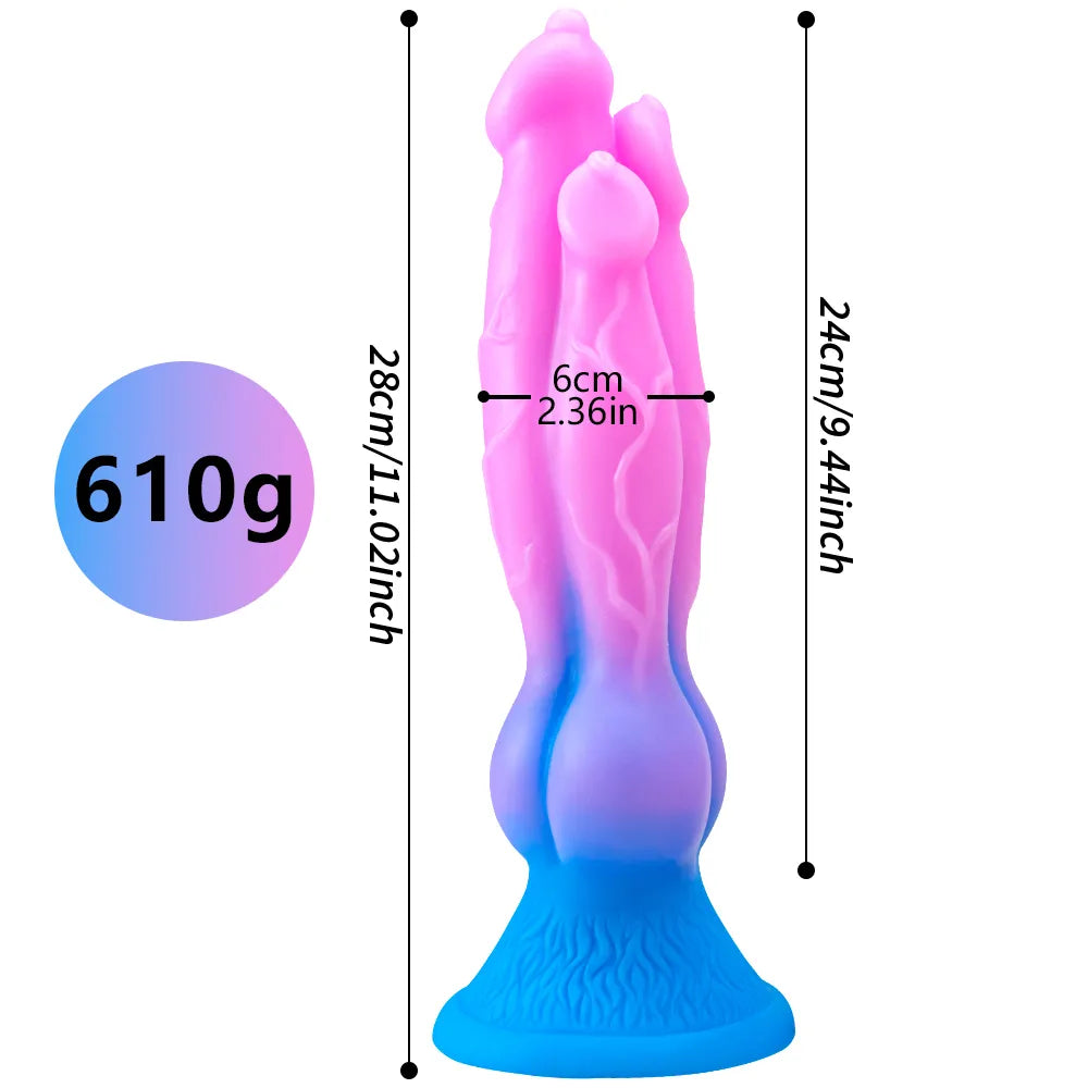 Silicone Wolf Dog Dildos Three-headed Hellhound Penis Dildo with Suction Cup Anal Plug Artificial Dick Adult Sex Toys for Women