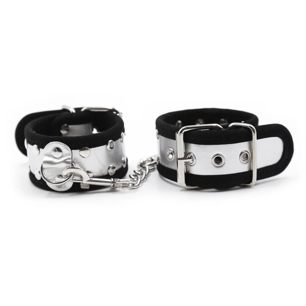 Silver Black Slave Handcuffs Ankle Cuffs Bondage Bdsm Kit PU Leather Wrist Cuffs Restraint Erotic Adult Game Sex Toys for Couple