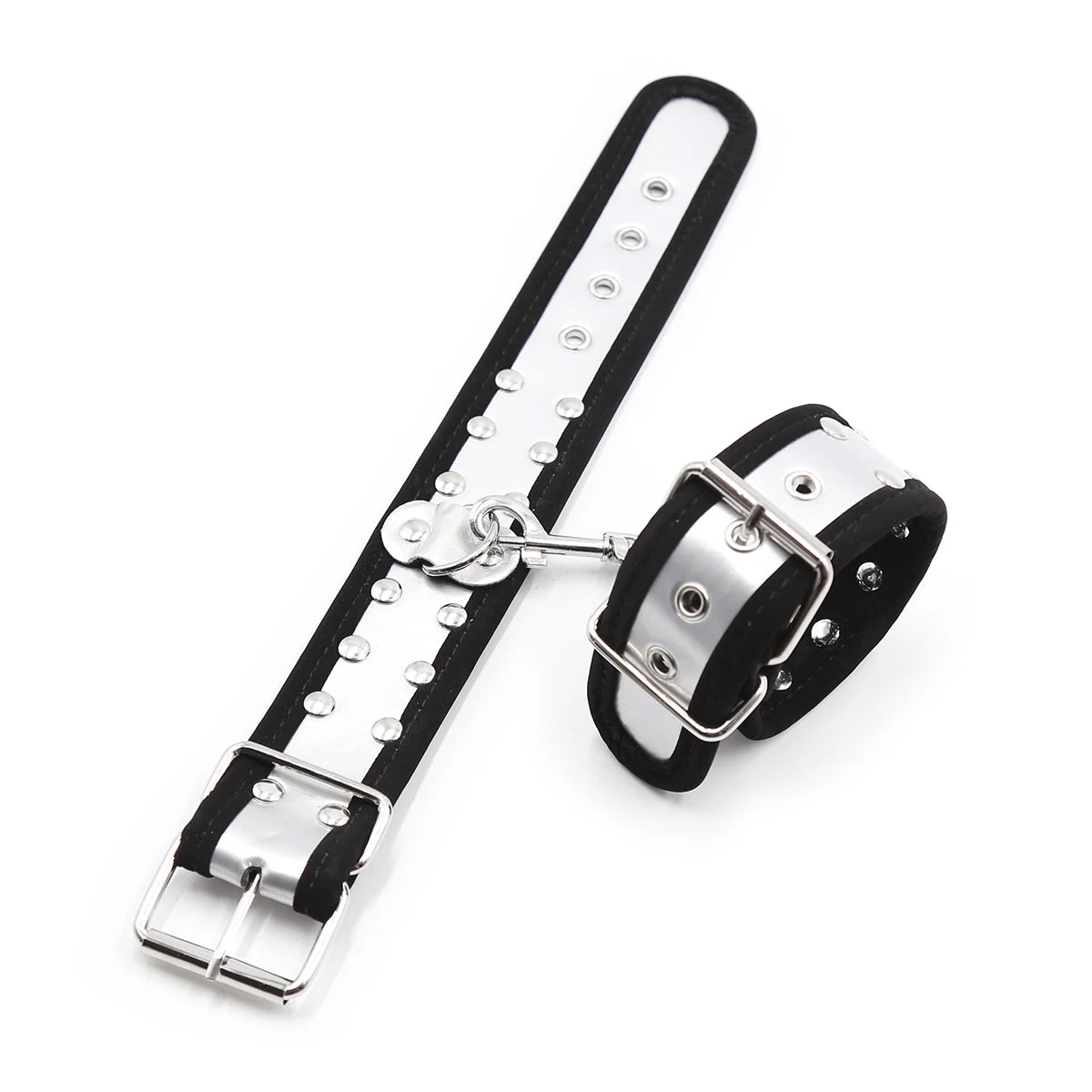 Silver Black Slave Handcuffs Ankle Cuffs Bondage Bdsm Kit PU Leather Wrist Cuffs Restraint Erotic Adult Game Sex Toys for Couple