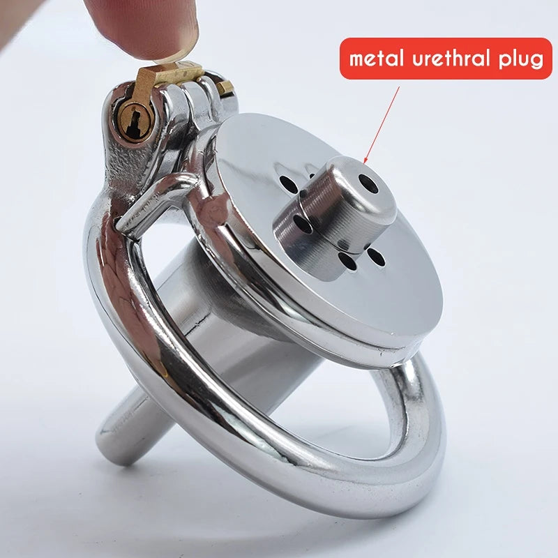 Sissy Flat Chastity Cage with Urethral Sound정조대CBT Game Play콕링Erect Denial Stainless Steel Negative Cock Ring Sex Tooys for Man