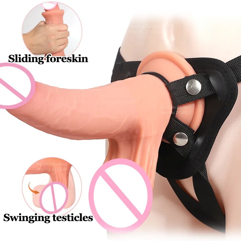 Sliding Foreskin Dildo With Wearable Strap On Penis