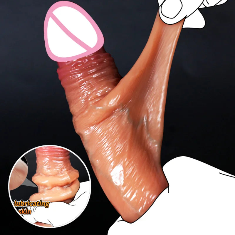 Sliding foreskin penis for women realistic dildo with suction cup female masturbator dual-layer silicone Big Dick adult sex toys