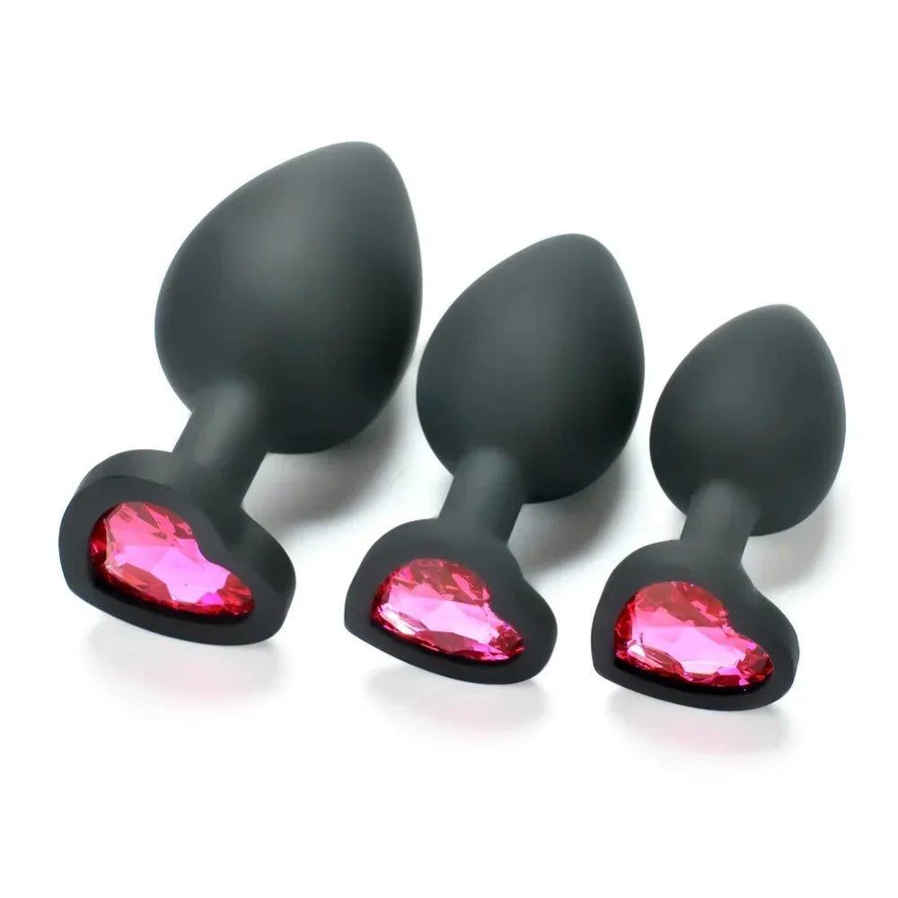 Small 73mm Heart-shaped Black Silicone Anal Plug Adult Toys for Men/Women Anal Trainer for Couples Sex Toys Silicone Butt Plug