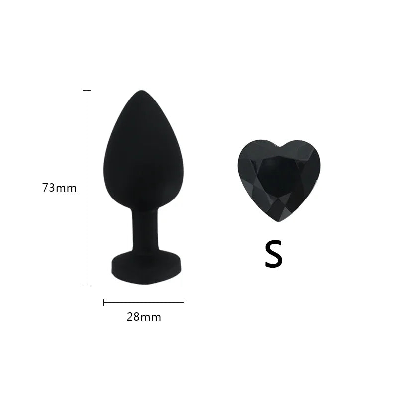 Small 73mm Heart-shaped Black Silicone Anal Plug Adult Toys for Men/Women Anal Trainer for Couples Sex Toys Silicone Butt Plug