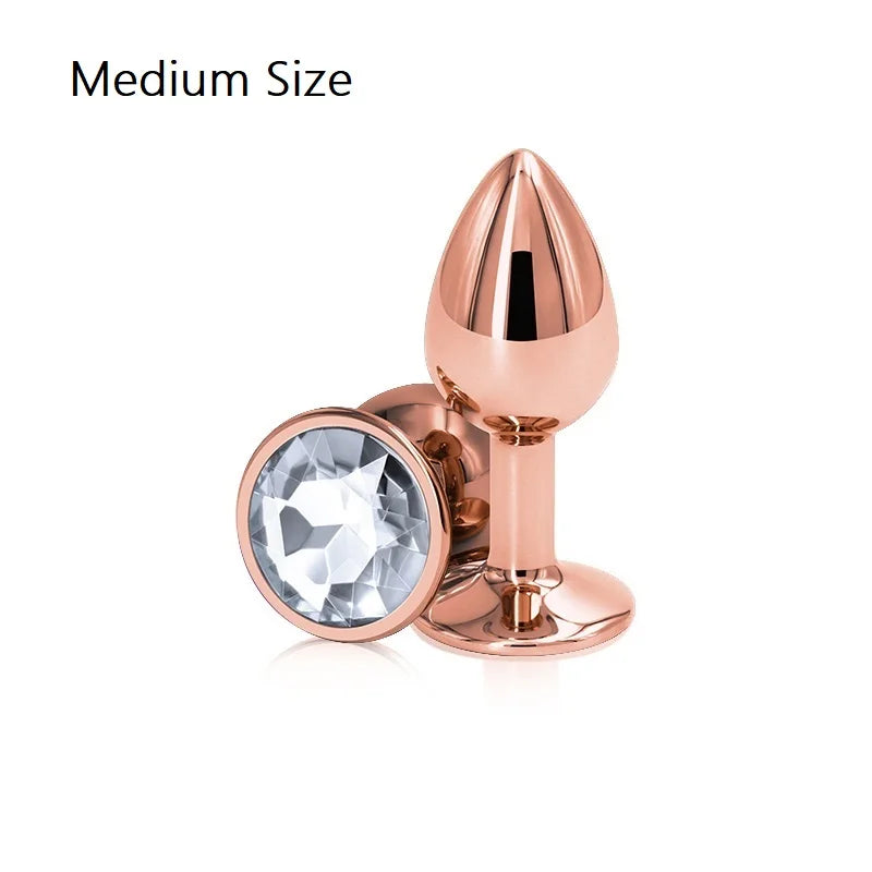 Small Medium Set Crystal Heart Round Shape Rose Gold Rainbow Metal Anal Beads Butt Plug Jewelry Insert Sex Toy For Female Male