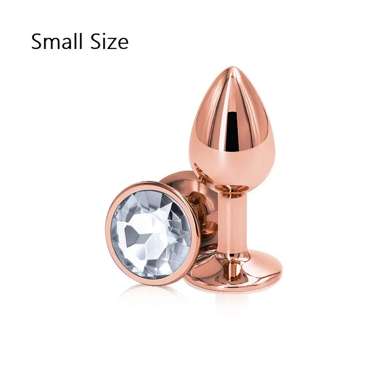 Small Medium Set Crystal Heart Round Shape Rose Gold Rainbow Metal Anal Beads Butt Plug Jewelry Insert Sex Toy For Female Male