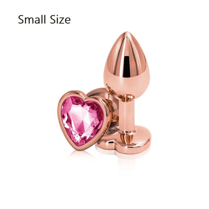 Small Medium Set Crystal Heart Round Shape Rose Gold Rainbow Metal Anal Beads Butt Plug Jewelry Insert Sex Toy For Female Male