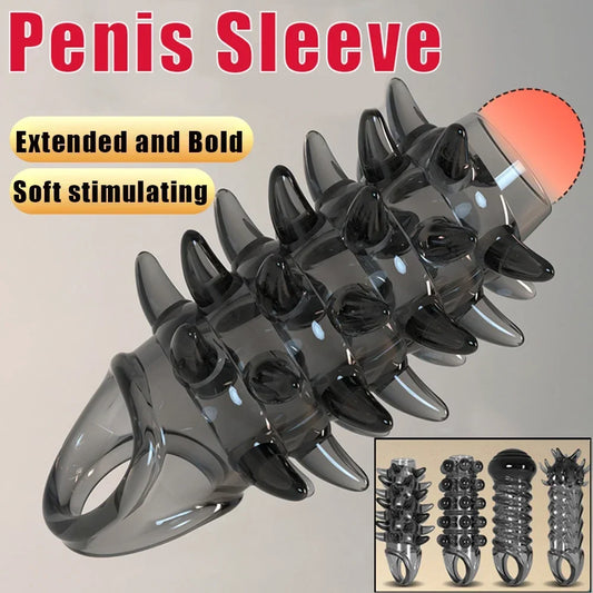 Soft Elastic Penis Extension Sleeve Delayed Ejaculation Condoms Cock Extender Increase Dick Sleeves Adult Sex Toys For Men