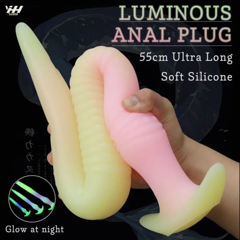 Soft Luminous Anal Plug Long Butt Plug Colourful Dragon Dildo For Women Sex Tool Adult Silicone Dildo Anal Dilator Long Anal Toy