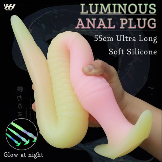 Soft Luminous Anal Plug Long Butt Plug Colourful Dragon Dildo For Women Sex Tool Adult Silicone Dildo Anal Dilator Long Anal Toy