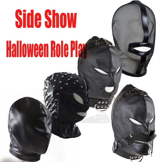 Soft PU Leather Hood Mask Blindfold Full Head Harness Restraints Mask BDSM Bondage Gimp Halloween Mask Sex Toys for Couples