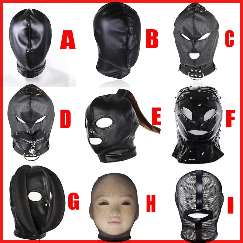 Soft PU Leather Hood Mask Blindfold Full Head Harness Restraints Mask BDSM Bondage Gimp Halloween Mask Sex Toys for Couples