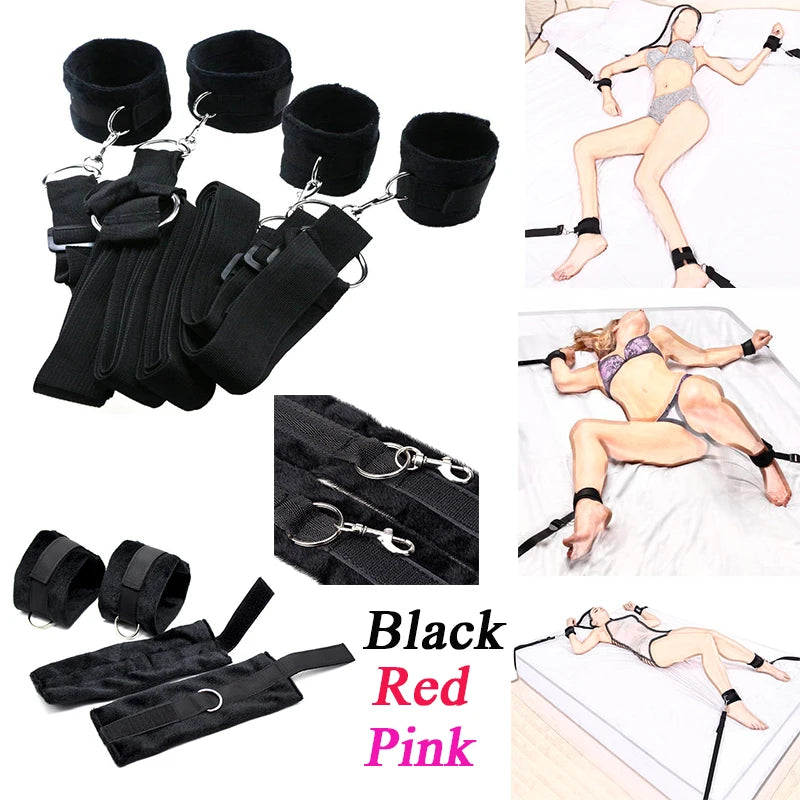 Soft Plush Under Bed Bondage Set Games Handcuffs Ankle Cuffs BDSM Bondage Kit on Bed Sex Toys for Woman Couples Adult Game