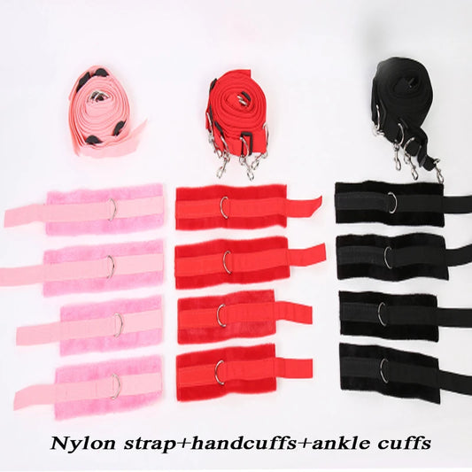 Soft Plush Under Bed Bondage Set Games Handcuffs Ankle Cuffs BDSM Bondage Kit on Bed Sex Toys for Woman Couples Adult Game