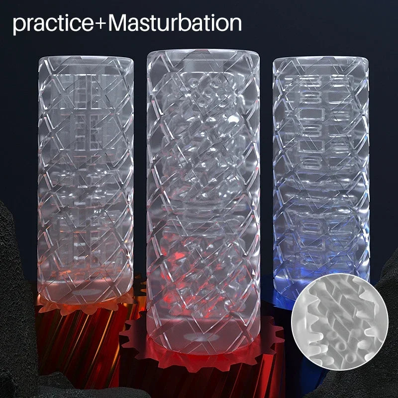 Soft Pussy Aircraft Cup 3D Transparent Masturbation Cup Penis Exercise Vacuum Sucking Male Masturbators Sex Toys for Men Solo