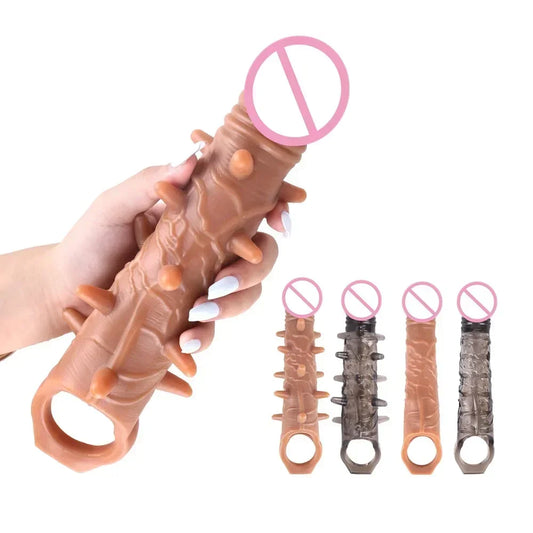 Soft Realistic Penis Extension Cock Sleeve Reusable Condom Penis Enlarger Delay Condoms For Men Dildo Enhancer Sex Toys Sex Shop