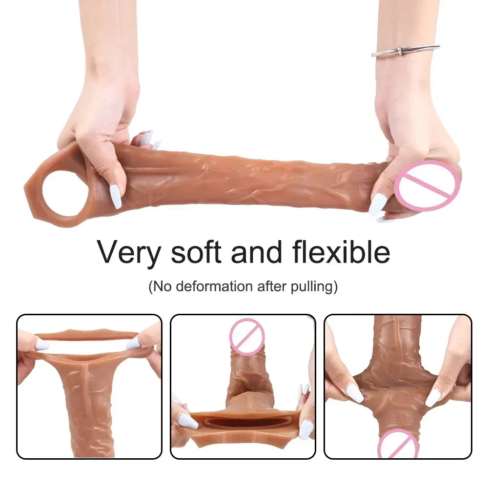 Soft Realistic Penis Extension Cock Sleeve Reusable Condom Penis Enlarger Delay Condoms For Men Dildo Enhancer Sex Toys Sex Shop