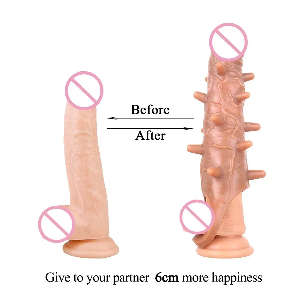 Soft Realistic Penis Extension Cock Sleeve Reusable Condom Penis Enlarger Delay Condoms For Men Dildo Enhancer Sex Toys Sex Shop