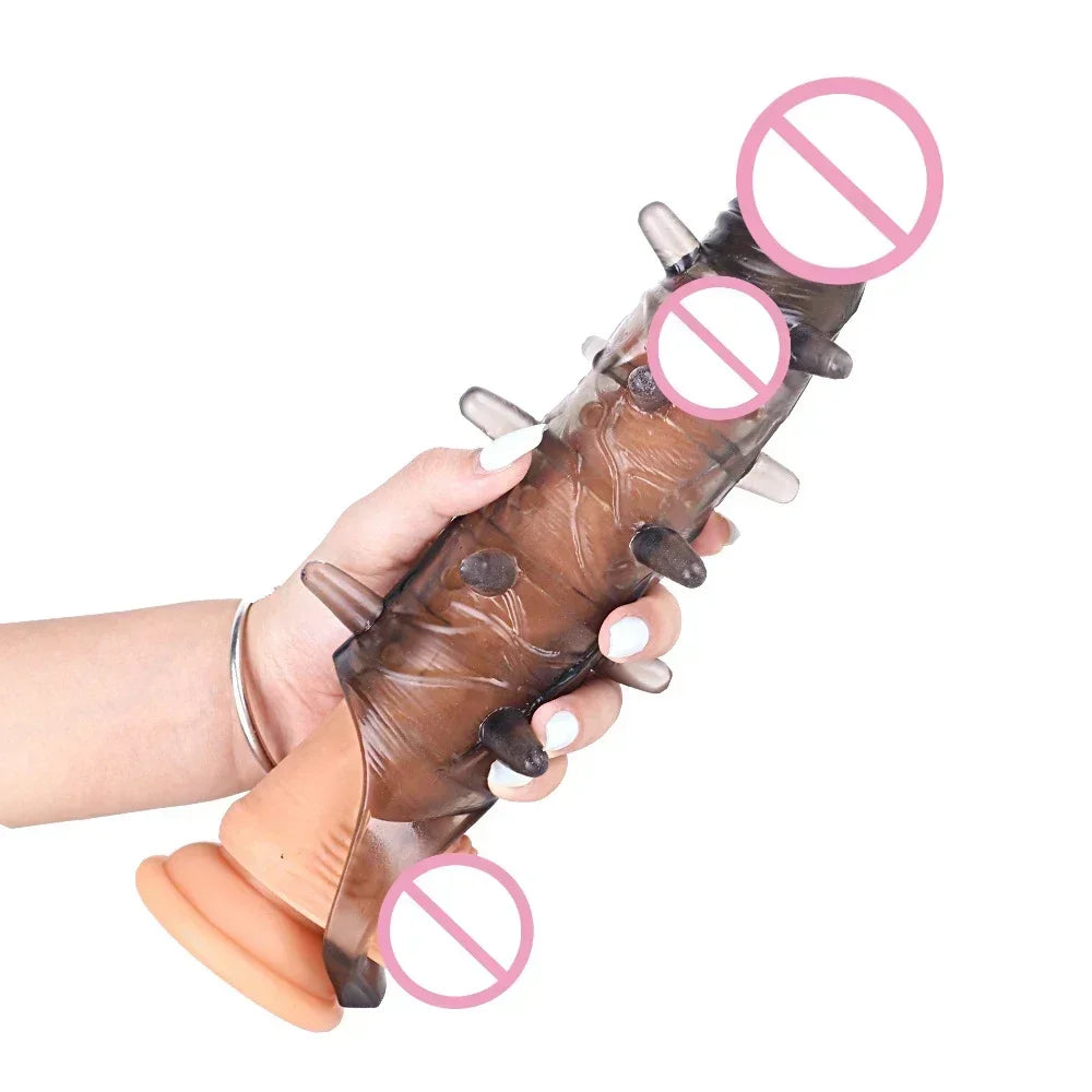 Soft Realistic Penis Extension Cock Sleeve Reusable Condom Penis Enlarger Delay Condoms For Men Dildo Enhancer Sex Toys Sex Shop