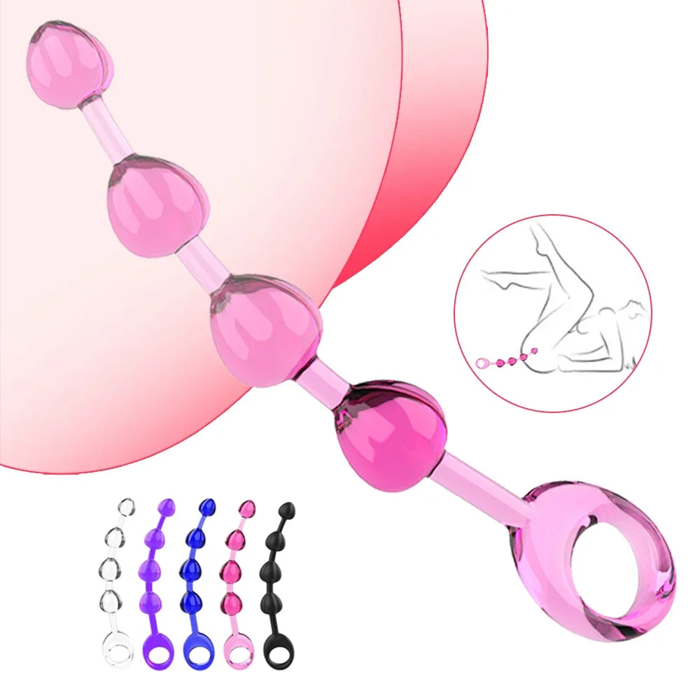 Soft Rubber Anal Plug Beads Long Orgasm Vagina Clit Pull Ring Ball Butt Toys for Adults Women Men Stimulator Sex Accessories