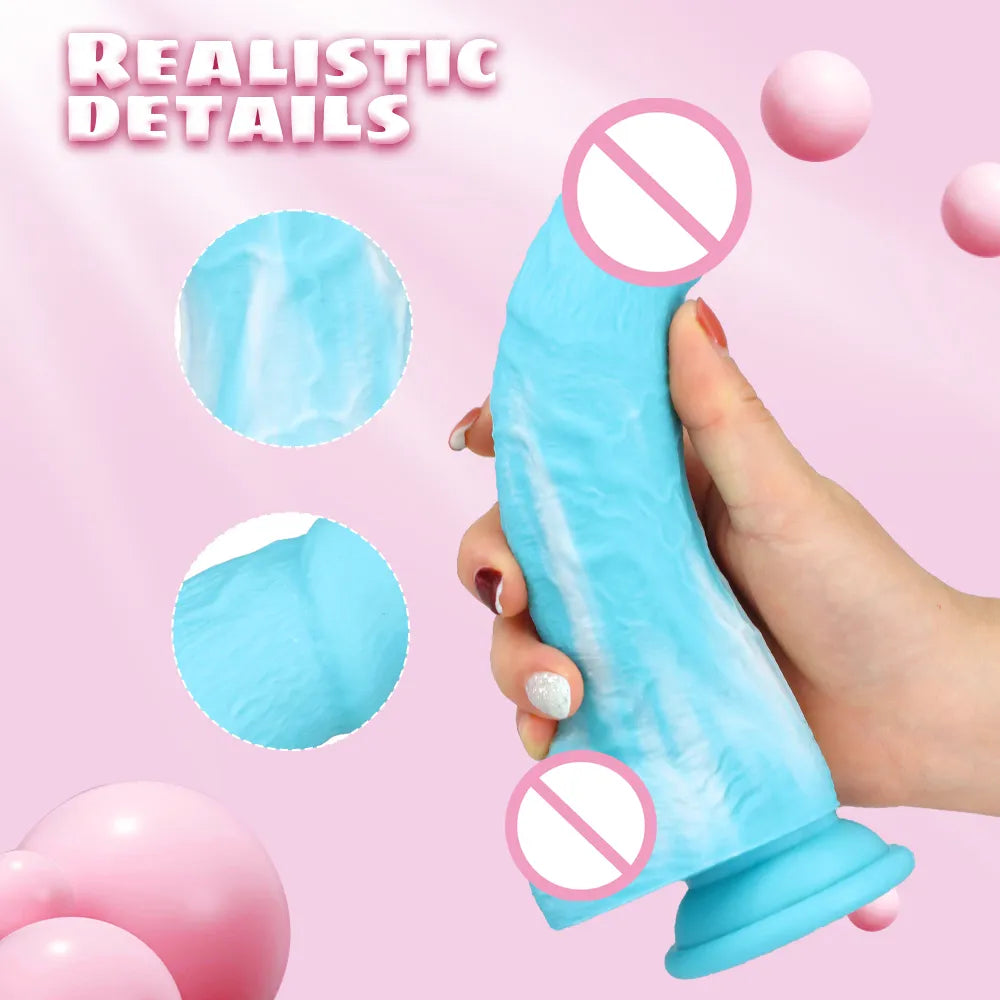 Soft Silicone Dildo Blue and White Penis Realistic Dildo with Suction Cup Prostate Massager Strap on Dildo Sex Toys for Women