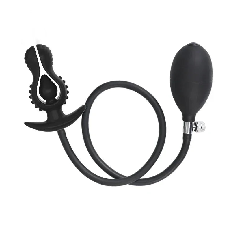 Soft Silicone Inflatable Anal Plug Black Pump Anal Beads Butt Plug Anal Dilator Massager Anus Sex Toy for Female Male Couples