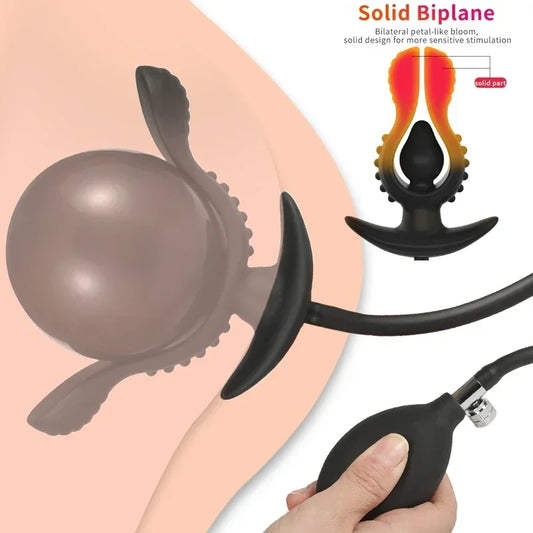 Soft Silicone Inflatable Anal Plug Black Pump Anal Beads Butt Plug Anal Dilator Massager Anus Sex Toy for Female Male Couples