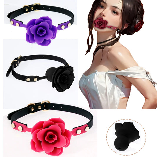 Soft Silicone Rose Mouth Ball Adjustable Sexy Retro Bondage BDSM Open Mouth Gag Slave Flirting Adult Games Sex Toys for Cosplay