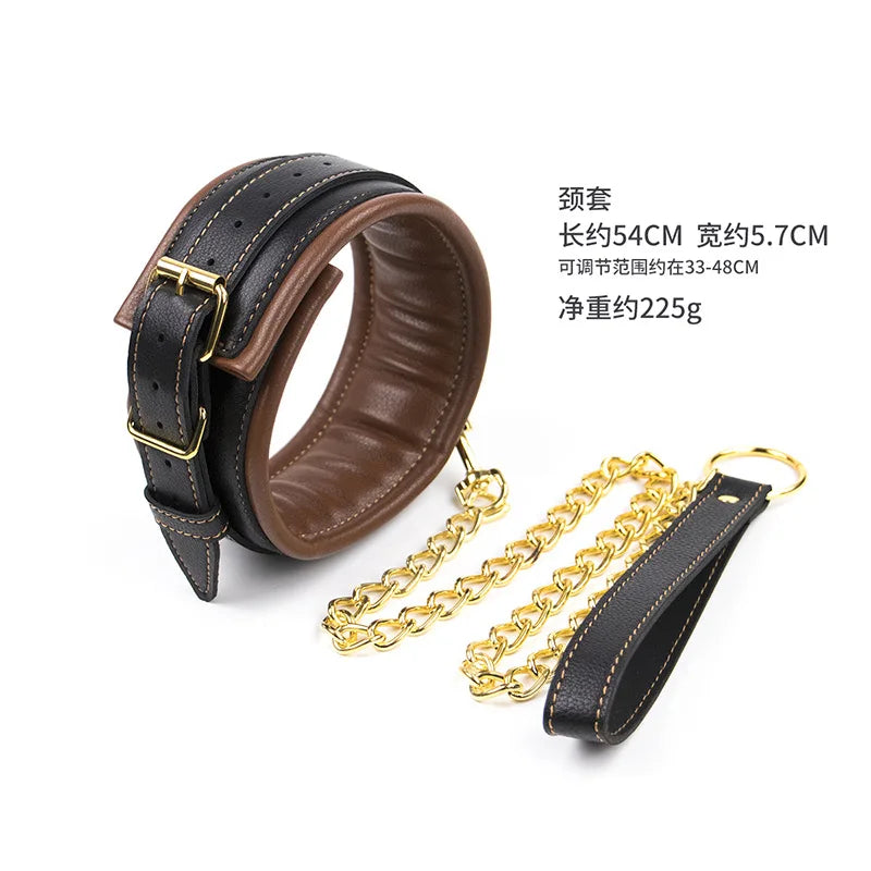 Soft Sponge Handcuffs Ankle Cuffs Bondage Chain Connected Neck Collar Brown Black Restraint Sex Toy for Couple Adult Game BDSM