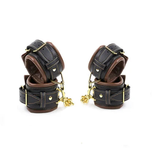 Soft Sponge Handcuffs Ankle Cuffs Bondage Chain Connected Neck Collar Brown Black Restraint Sex Toy for Couple Adult Game BDSM