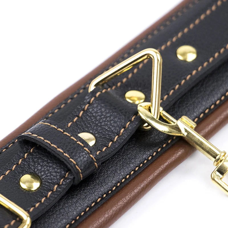 Soft Sponge Handcuffs Ankle Cuffs Bondage Chain Connected Neck Collar Brown Black Restraint Sex Toy for Couple Adult Game BDSM