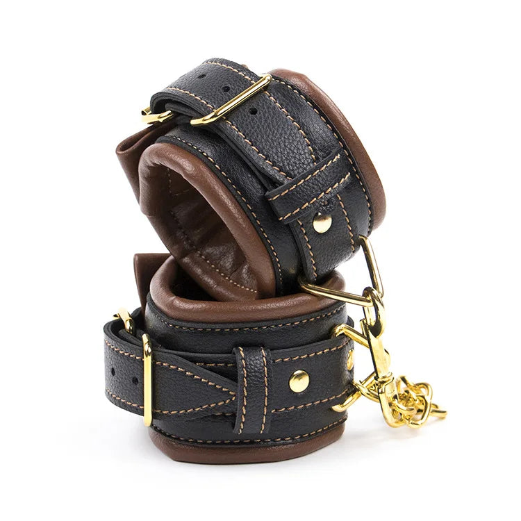 Soft Sponge Handcuffs Ankle Cuffs Bondage Chain Connected Neck Collar Brown Black Restraint Sex Toy for Couple Adult Game BDSM