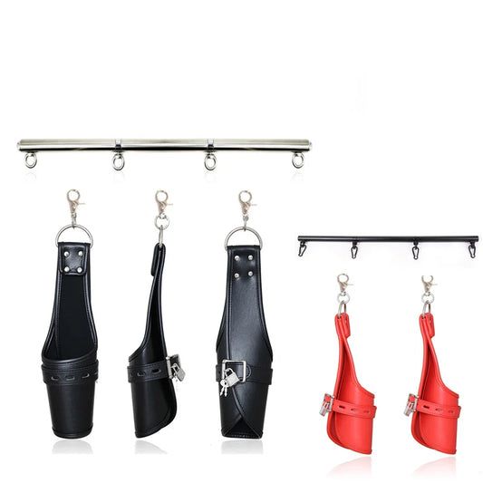 Spreader Bar with PU Leather Hang On Door Gloves Mitts Wrist Cuffs Restraint Kit Slave PU Door Hanging Gloves Sex Toys