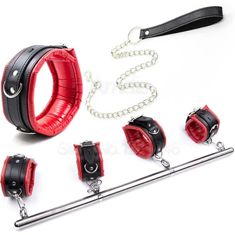 Stainless Steel Adjustable Spreader Bar Bondage Set Sex Slave Handcuffs Ankle Cuffs Fetish Restraints Dog Collar Bdsm Sex Toys