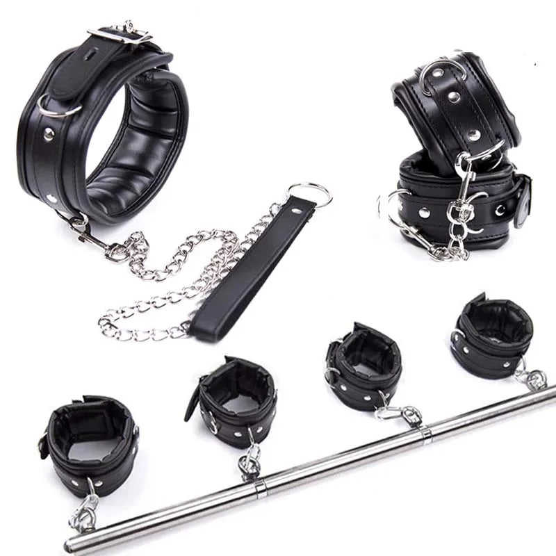 Stainless Steel Adjustable Spreader Bar Handcuffs Ankle Cuffs  Bondage Set Sex Slave Restraints Dog Collar Sex Toys BDSM