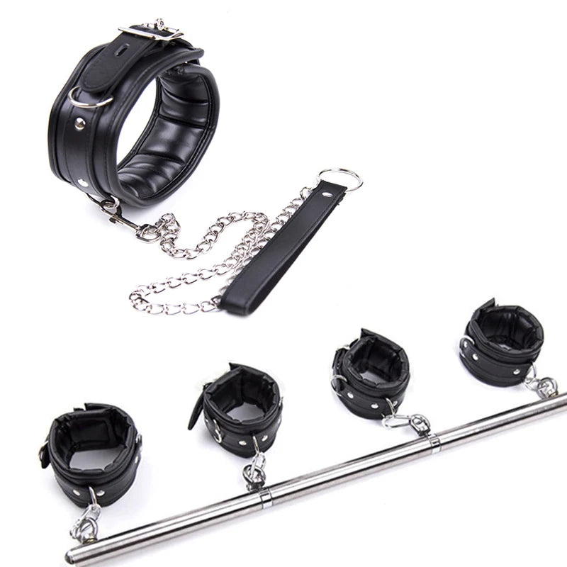 Stainless Steel Adjustable Spreader Bar Handcuffs Ankle Cuffs  Bondage Set Sex Slave Restraints Dog Collar Sex Toys BDSM